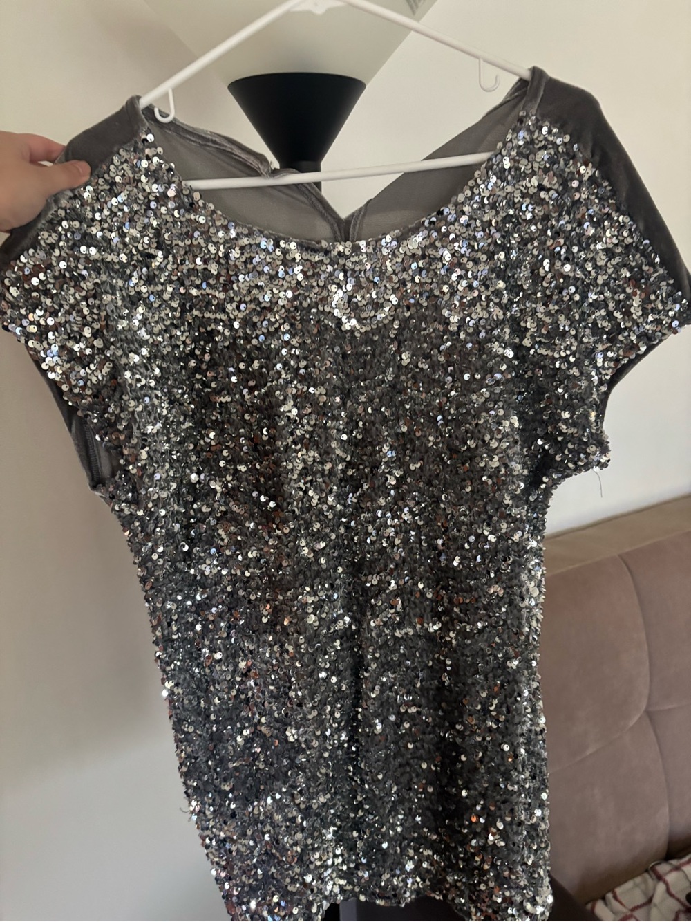 Silver Sequin Short Sleeve Party Dress size large